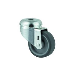 Tente drejeligt møbelhjul 50mm med grå gummihjulbane og zink-kromatiseret stålgaffel på hvid baggrund.