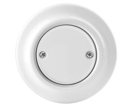 ABB Decento blænddæksel i hvid porcelæn med klassisk retro-design og synlige skruer til montering.