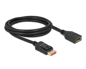 DeLock DisplayPort forlængerkabel på 2 meter i sort med DisplayPort male og female stik, ideel til 8K 60 Hz.