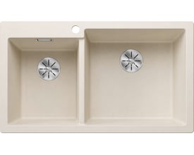 Blanco Pleon 9 UXI køkkenvask i SILGRANIT® soft white med to kummer og hanehul. Vasken måler 86 x 50 cm.