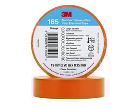 3M Temflex vinyl electrical tape i orange farve, 19 mm x 20 m, vist som en hel rulle med tape og en del af den afviklede tape nedenunder.