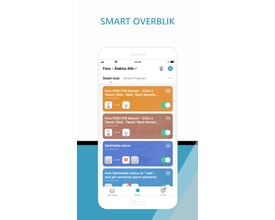 Screenshot af FESH appen, der viser 'SMART OVERBLIK' med muligheden for at oprette automatiske programmer for FESH smart enheder.