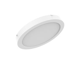 Hvid, rund Ledvance Downlight Universal D200 på 18 W med flad, lysende flade og synlige monteringsfjedre.