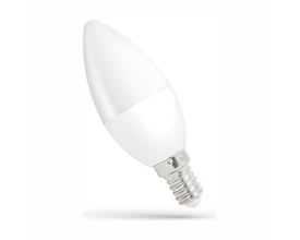 SpectrumLED C37 LED-kertepære med hvid, aflang skærm og synlig E14-skruefatning.