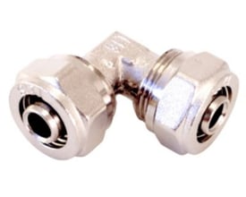 Golan Pipe Systems alu kompressionsvinkel 90 grader til 25mm alupex rør, fremstillet af DZR messing med forniklet overflade.