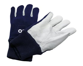 Basic Technic Light rib handske, str. 8, mørkeblå med hvidt fåreskinds håndflade og ribstrikket krave.