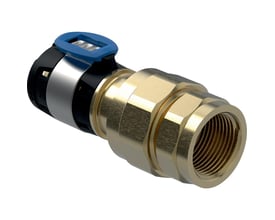Geberit FlowFit union i blyfri siliciumbronze med 40 mm tilslutning og 1 1/4" indvendigt gevind.