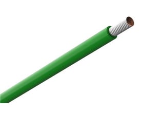 Grøn Amokabel TEXILine HF90 TW monteringsledning på 0,75 mm² med den flertrådede leder synlig i enden.