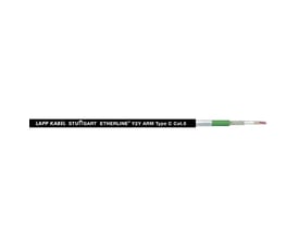 Lapp Kabel ETHERLINE Cat.5 ARM kabel, vist på hvid baggrund med tydelige markeringer og grøn isolering.