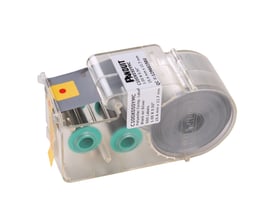 Kompakt labelkassette fra Panduit med sølvfarvede polyester labels, C100X050YMC, 25.4 mm x 12.7 mm.