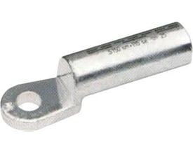 Nærbillede af Elpress Al-profilkabelsko med M12 laske, visende prægningen 'SM 120 + 150 SE 25' på aluminiumsoverfladen.