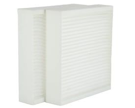 Dantherm standardfiltersæt til HCC 2 anlæg, visende to hvide, plisserede filtre i fiberplastrammer på hvid baggrund.