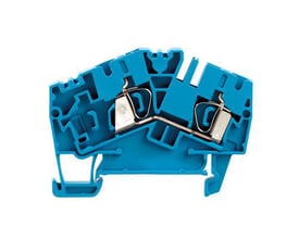 Weidmüller feed-through samlemuffe i blå, med tension-clamp tilslutning til 4 mm² ledere, 32 A og 800 V.