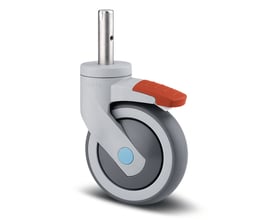 Tente LEVINA drejeligt hjul med totalbremse, Ø125 mm, i gråt kunststof og gummi med orange bremsepedal og rustfri tap.