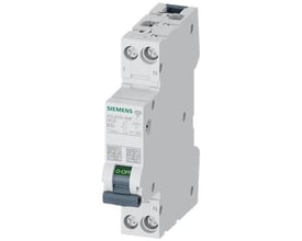 Siemens Mcb Com 5SL6010-6MF B10 miniatureafbryder med 1+N poler, 6 kA brydeevne og grøn/hvid afbryderfunktion.