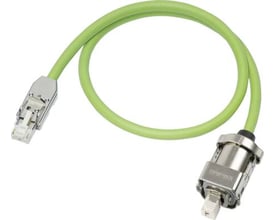 Siemens Motion-Connect 500 signalkabel med 24V og IP20/IP67 stik på begge ender, 100 meter langt og i grøn farve.