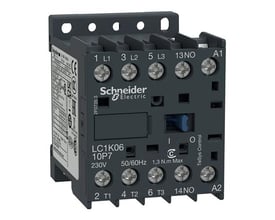 Schneider Electric TeSys K kontaktor, model LC1K0610F7, med 6A, 3 sluttekontakter og 1 NO, spolespænding 110V AC.