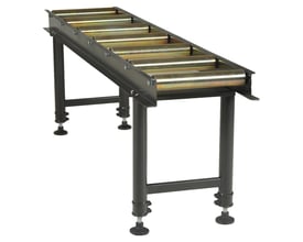 Scantool rullebord 2050 x 420 mm med otte guldfarvede ruller og justerbare ben på hvid baggrund.