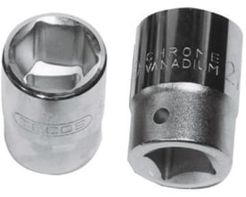 Tecos 3/4" 6-kant top i kromvanadium stål, vist fra to forskellige vinkler, der fremhæver dens 6-kantede fatning og præcisionsdesign.