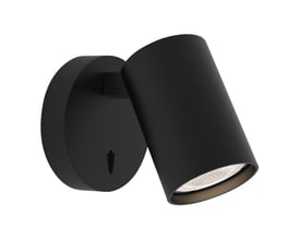 Astro Lighting Ascoli Single spot i mat sort med kipbart lampehoved, rund vægplade og synlig afbryder.