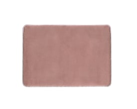 HeFe FUZZY bademåtte i rosa, måler 40 x 60 cm med blød, fluffy overflade og hvide kanter på hvid baggrund.