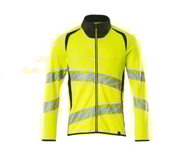 Mascot sweatshirt 19184 i Hi-Vis gul med sort krave og gennemgående lynlås, str L.