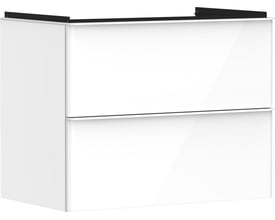 Hansgrohe Xelu Q vaskeskab i hvid højglans med to skuffer, fremstillet i MDF, der måler 780x475x605mm.