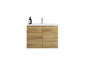 Dansani Mido+ møbelsæt med 81 cm bredde og varm eg finish, vist med Amber Mini vask og krom greb.