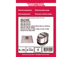 Pakke med 5 stk. støvsugerposer fra Hanestrom Paper, H 432, kompatible med Nilfisk GM-serien og diverse andre modeller.