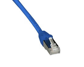 Lauritz Knudsen Kat.6A S/FTP patchkabel på 2,0 meter i blå LSZH, med tydelig mærkning 'SCHNEIDER ELECTR' på kablet.