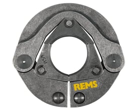 Detaljeret billede af REMS pressring M54 (PR-3S) med indgraverede markeringer og Rems logo, viser den åbne samling.