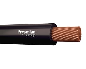 Prysmian Group monteringsledning H07Z-K marine HF 90, 1x70 mm², sort, vist med den sorte ydre isolering og den kobberfarvede, massive leder indeni.