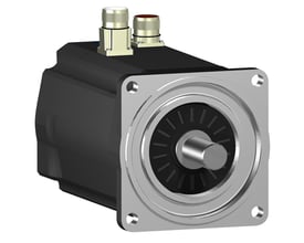Schneider Electric Lexium SH3 servomotor med 8Nm, Sinkelturn encoder og lige stik på hvid baggrund.