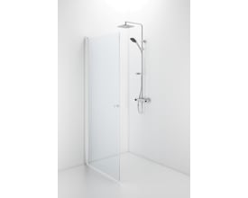 Contura Shower Space lige brusedør på 1000 x 2000 mm med klart glas, hvid profil og knopgreb monteret i bruseområdet.