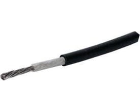 Kabeltec sort solcellekabel 1 x 35 mm², T500, set på skrå med den afisolerede ende og synlige ledertråde.