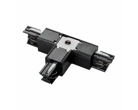 Sort SpectrumLED SPS-2 T-T2 samler til 3-faset skinnesystem, set skråt ovenfra med tre tilslutningsarme.