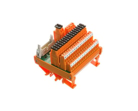 Weidmüller LM2NZF interface modul med relæ i orange, med klemmer og stikforbindelse til signaltilslutning.
