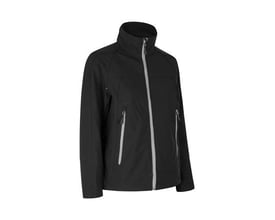ID Identity sort softshell jakke til damer i størrelse XL med lynlås og lommer, fremstillet i åndbar ID Tech® kvalitet.