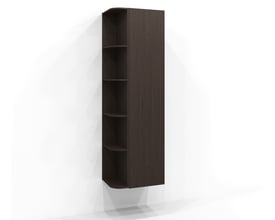 Svedbergs Poem Soft fri opbevaring til højskab i brun ask, set skråt forfra med åbne hylder og sidepanel.