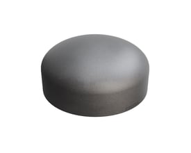 Nærbillede af Indura svejse endebund i stål, 219,1 mm diameter, med synlig logo og specifikationer stemplet.