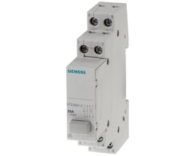 Siemens 5TE4 trykkontakt i grå plast med 2 NO 2 NC kontakter og en mærketekst på 20A ~400V.
