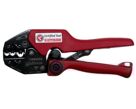 Detaljeret billede af Elpress GWB4099 Miniforce tang med synlige markeringer for 4, 6 og 10mm² ledningstyper.