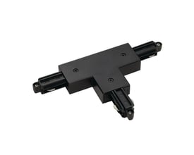 SLV 1-faset T-samlestykke i sort polycarbonat med jordleder til venstre til påbygningsskinne.