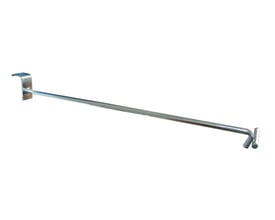 Krog med hyldeforkantsliste fra Maskinfabrikken Universal, 350mm lang med 6mm krogdiameter, passer til 20mm rør.