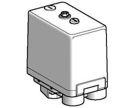 Schneider Electric pressostat med 1 c/o, justerbar 1-6 BAR og 1/4" tilslutning, vist med skitseret design på hvid baggrund.