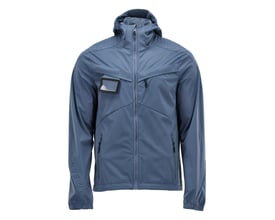 Mascot Customized jakke i stenblå, model 22201-615, vist forfra med lynlås, lommer og aftagelig ID-kortholder.