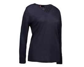 Business Pullover til damer fra ID Identity i navy, størrelse 4X, med V-udskæring og lange ærmer, fremstillet i et let og blødt materiale.