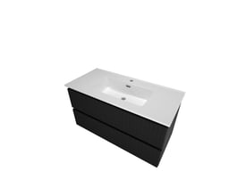 Sanibell Proline møbelsæt i matsort med 101 cm bredde og 2 softclose skuffer, vist med integreret porcelænsvask.