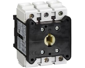 Schneider Electric kontaktkrop 80A, 3-polet, med 1-huls montage og tydelig CE-mærkning. Produktet er hvidt og sort med synlige skruer og terminaler.