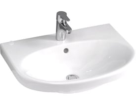 Gustavsberg Nautic 5560 hvid porcelænshåndvask med 1 hanehul og krom armatur, mål 600 x 460 mm.